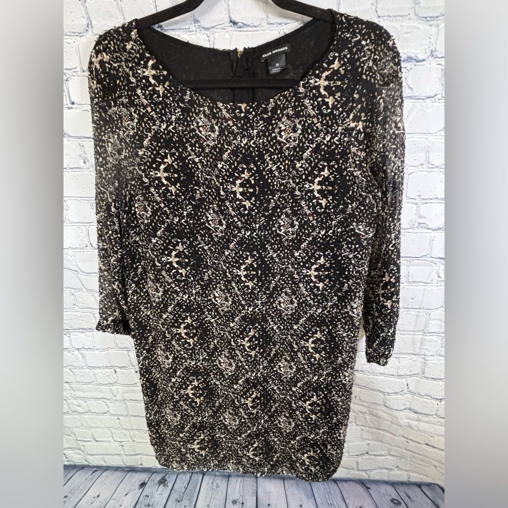 Club Monaco Abstract Swiss Dot Back Zipper Silk Parisian Party Mini Dress 10